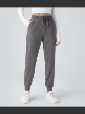 High Waisted Drawstring Pocket Ruched Yoga Joggers with Pockets
